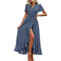 Marjorie™ | Cozy Summer Wrap Ruffle Hem Split Maxi Dress - Blue