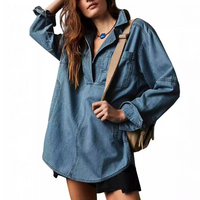 NALINAE™ – Chic V-Neck  Denim Tunic Top - Dark Blue
