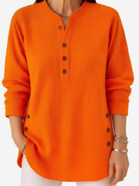 Harperly – Long Sleeve Solid Knit Sweater - Amber Orange