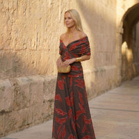 Poppy | Elegant Leaf Dress - Red
