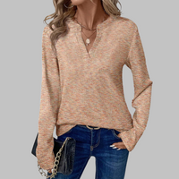 SHUKA™ - Cozy V-Neck Long Sleeve Blouse - Khaki