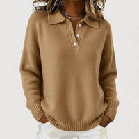 Isabel | Cozy Collared Knit Sweater - Camel