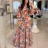 Bell™| Elegant V-Neck Puff Sleeve Maxi Dress - Pink
