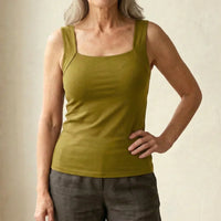 Roxanne | Built In Comfort Bra Tanktop - Olive Green