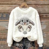 Elise | Winter Bunny Plush Sweater - White Grey