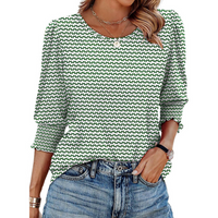 HELEIA™ - Elegant Casual Smocked Top - Green Floral Pattern