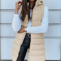 RAIN™ - Casual Sleeveless Hood Long Puffer Vest - Beige