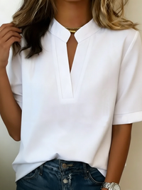 Élise | Elegant Short Sleeve V-Neck Blouse - White