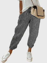 Reina™ | Elegant Women's Pants - Black (Striped)