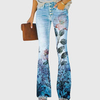Women Pants with Flowers - Blue Flower