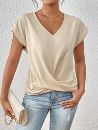 MEIKA™ – Classic Twist Detail V-Neck Top - Beige