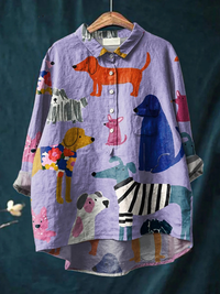 Hannah | Women's Dog Art Print Casual Shirt - Multicolour