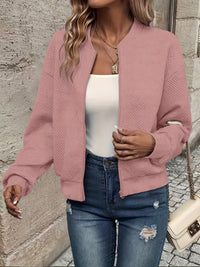 Linda™ | Textured Zip-Up Knit Jacket - Pink