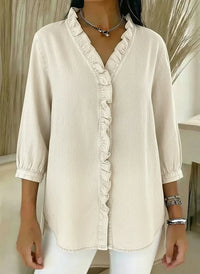 Clara | Elegant Ruffle Detail Blouse - Beige
