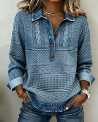 Dolores |Trendy Sweatshirt with Half Button and Collar - Blue