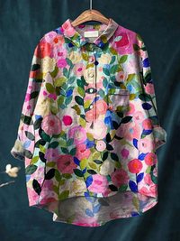 Leah | Colourful Spring Floral Garden Printed Women's Casual Shirt - Multicolour