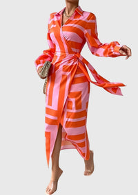 Everly™ | Elegant Wrap Dress with Print - Orange