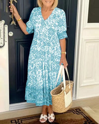 Keisha | Graceful V-Neck Floral - Sky Blue