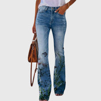 Women Pants with Flowers - Black Butterfly