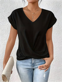 MEIKA™ – Classic Twist Detail V-Neck Top - Black