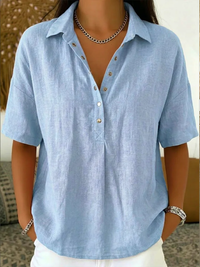 Willow | Blouse with Collar and Button - Light Blue