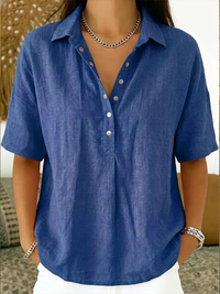 Willow | Blouse with Collar and Button - Blue