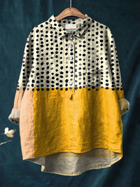 Olivia | Women's Yellow Colour-blocked Dots Print Casual Shirt - Multicolour