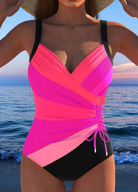 Marina | Elegant Printed Surplice Swimsuit - Pink Sunset