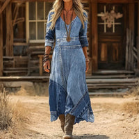 Evelyn | Vintage-Inspired Long Sleeve Casual Dress - Blue