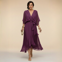 Monica™ | Elegant V-Neck Chiffon Dress - Purple