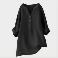 Veronique™ Elegant Cotton-Linen V-Neck Blouse - Black (soon to be out of stock)