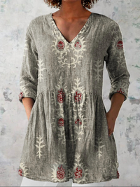 Elise | Long Blouse with V-Neck - Gray