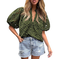 MAYUMI™ – Elegant Chic Puff Sleeve Long Sleeve Top - Army Green