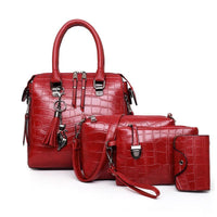 Palmer | 4-Piece Crocodile Pattern Handbag - Red