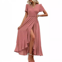 Marjorie™ | Cozy Summer Wrap Ruffle Hem Split Maxi Dress - Pink