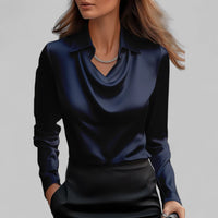 Patricia | Draped Neck Blouse - Navy Blue