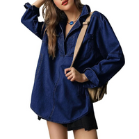 NALINAE™ – Chic V-Neck  Denim Tunic Top - Extra Dark Blue
