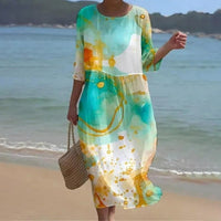 Keely | Sunset Flower Dress - Green Splashes