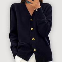 BELLA – HEART BUTTON CARDIGAN - Black