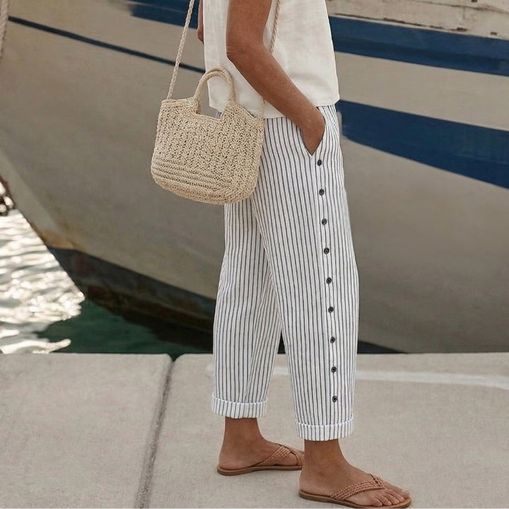 Caitlin | Stylish Striped Button Pants
