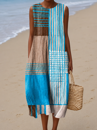 Autumn Women's Sleeveless Printed Midi Beach Dress - Relaxed Fit - S