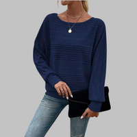 PERLITA™ - Casual Round Neck Long-Sleeve Top - Navy Blue