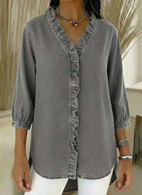 Clara | Elegant Ruffle Detail Blouse - Gray