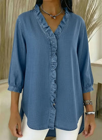 Clara | Elegant Ruffle Detail Blouse - Blue