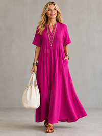 Nathalia™ | Pleated Dress - Pink