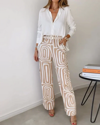 Kendra™ Elegant Two-Piece Set | Stylish Blouse and Chic Trousers - Khaki