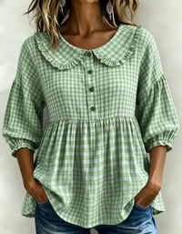 New Arrivals🔥Women's Gingham Puff Sleeve Peplum Blouse - Green