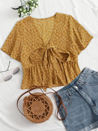 ALTHEA™ – Casual Summer V-Neck Flowy Top - Mustard