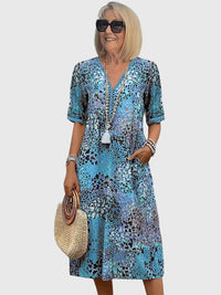 Bella | Elegant Floral Midi Dress - Ocean Blue