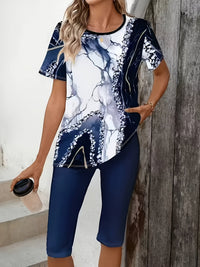 Luna™ | Printed Two-Piece Stretch Set - Deep Blue